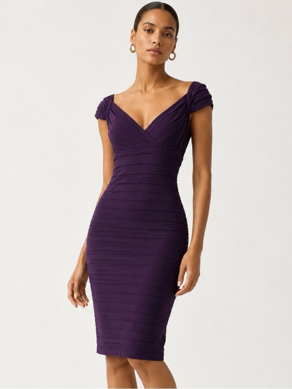 ADRIANNA PAPELL Deep Purple Off-Shoulder Midi Dress Size 14